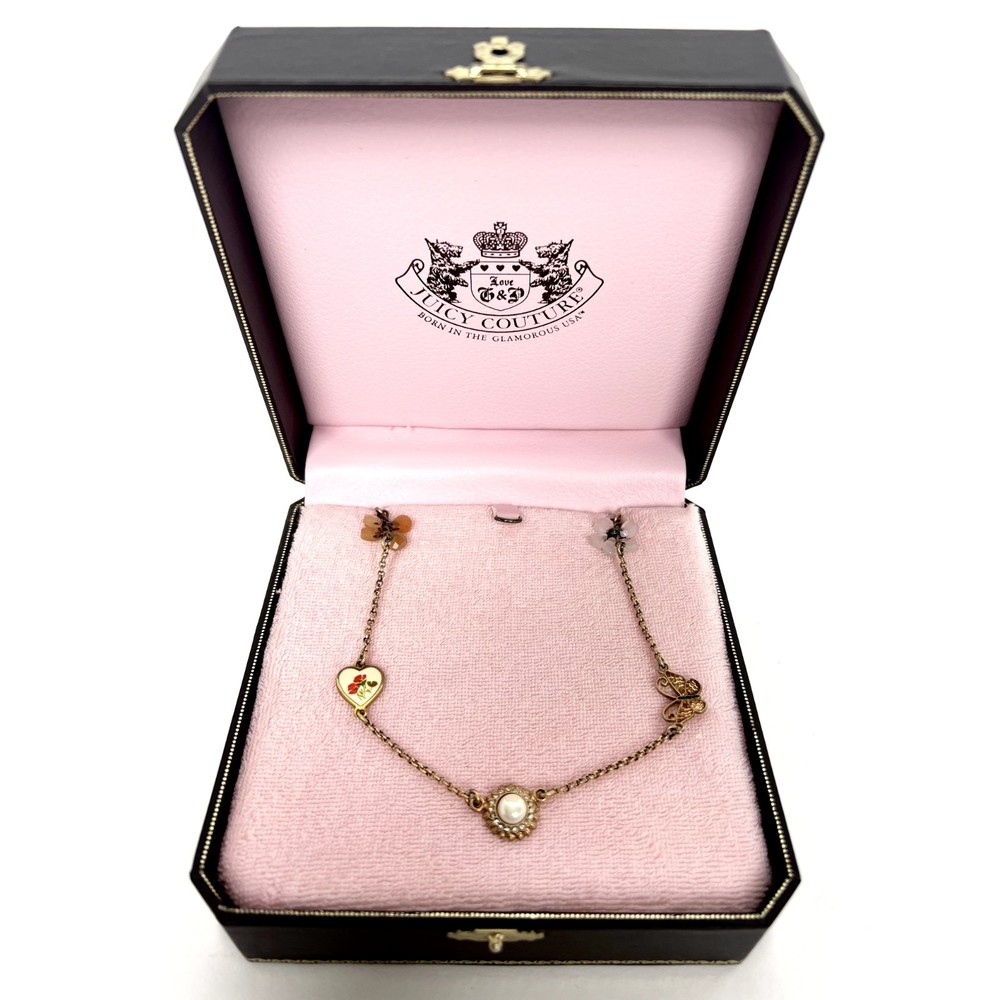 rare 2009 Juicy Couture Adjustable 7 Piece Gold Tone Charm Necklace